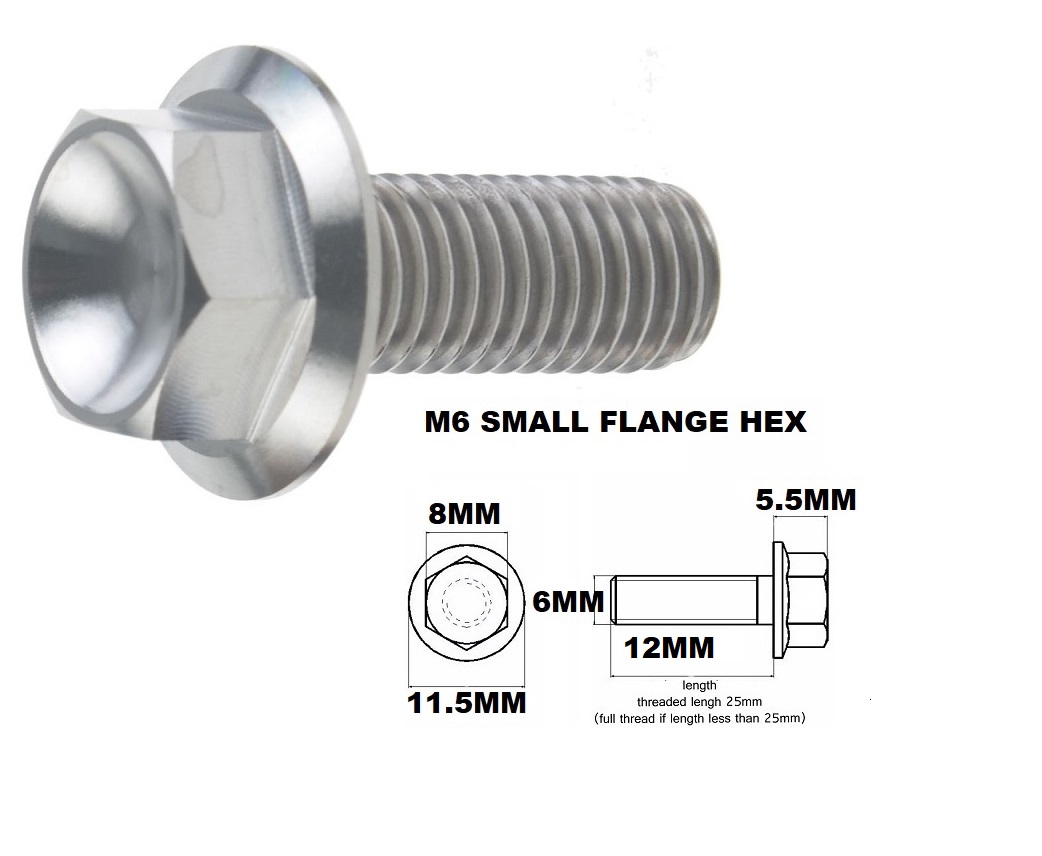 M6X12MM 1.00 THREAD PITCH TITANIUM FLANGE 8MM HEX BOLT GRADE 5